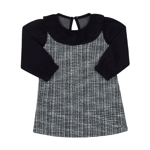 Vestido Manga Longa Tweed com Gola Preto Tileesul - Feminino