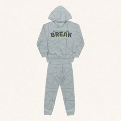 Conjunto Moletom Break Cinza com Capuz Fakini – Masculino