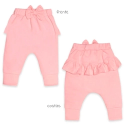 Calça com Laço e Babado Suedine - Rosa