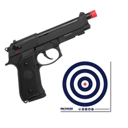 (Kit) Pistola de Airsoft Green Gas M92 6mm Full Metal Blowback Rossi + 2 Alvos de 30un 14cmx14cm - (Rossi)
