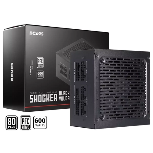 Fonte 600w Gamer Pcyes Shocker Full Modular 80 Plus Black Vulcan - Fm600wbv