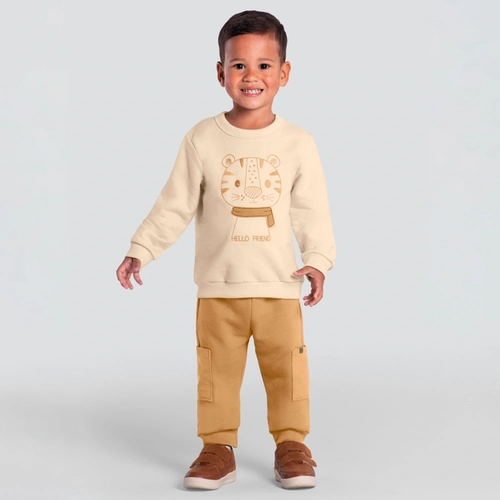 Conjunto Moletom Tigre Bege Brandili - Masculino