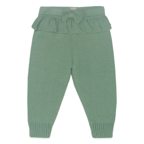 Calça com Laço e Babado Tricot Feminina - Verde
