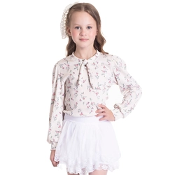 Blusinha Manga Longa Canelada Estampada Flores Bege Randa Mundu - Feminina