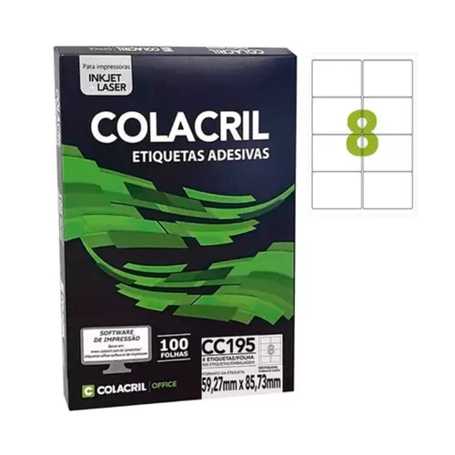 Etiqueta Adesiva Colacril Carta CC195 59,27 X 85,73mm com 100 Folhas