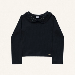 Blusinha Manga Longa Gola com Strass Fakini - Feminina