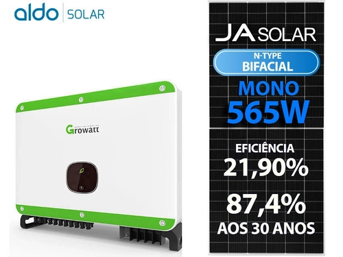 Gerador De Energia Solar Growatt Sem Estrutura Growatt Gf 30,51kwp Ja Deep Blue 565w Bifacial N-type Mac 25kw 3mppt Trif 220v