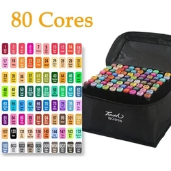 Kit Estojo Canetinhas Ponta Dupla Marcador Permanente Touch Marker 80 cores