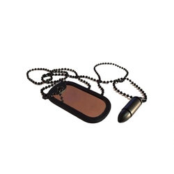 Plaqueta de Identificação Dog Tag Com Munição (Preta)