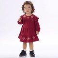 Vestido Manga Longa Tricot Bordado Vermelho Flores Kiki Xodó - Feminino