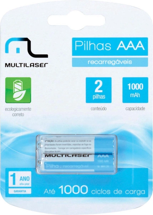 Pilha Recarregável Aaa 1000mah Cb051 - Blister Com 2