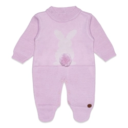 Macacão Manga Longa Tricot Jacquard Coelhinha Feminino – Rosa