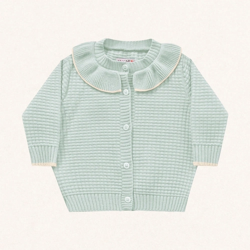 Casaco Tricot Gola Babado Azul Fakini - Feminino