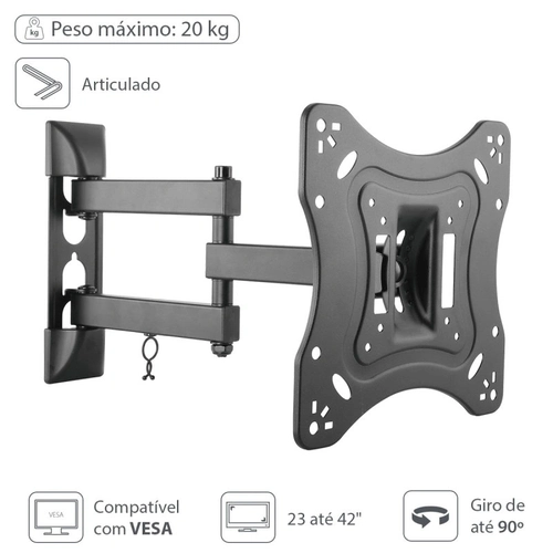 Suporte para Tv Led Lcd de 23 a 42 Articulado Com Inclinação e Passador de Cabos - St210a