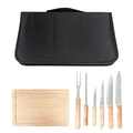 Kit Churrasco Aço Inox 8 Peças Com Estojo Resistente Facas Amolador Garfo Tábua de Carne Grillrelax