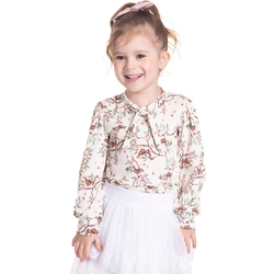 Blusinha Manga Longa Canelada Pássaros Off White Randa Mundu - Feminina