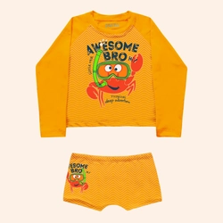 Conjunto Camiseta Manga Longa e Sunga Boxer Awesome Bro Fakini Masculino - Laranja