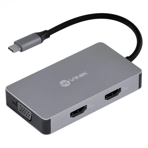 Hub Vinik Usb-C Tipo-C 5 Em 1 Com 2 Hdmi + Vga + Usb 3.0 + Power Delivery (pd) 60w - HC-5VGA