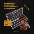 Kit Churrasco 4 Peças Aço Inox e Caixa de Madeira Garfo Faca e Amolador Grillrelax