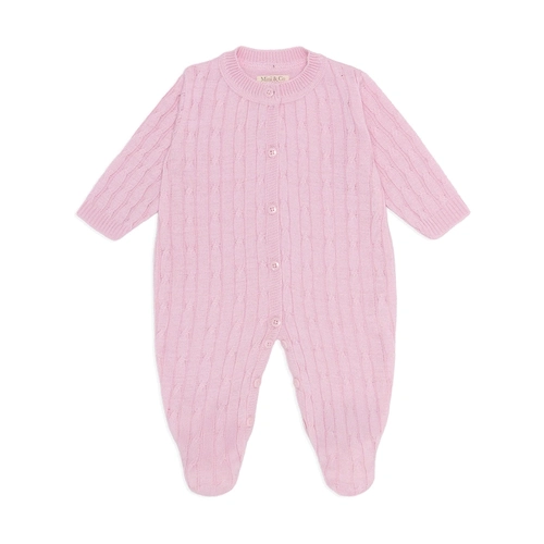Macacão Manga Longa Trançado Tricot Rosa Feminino - Mini & Co