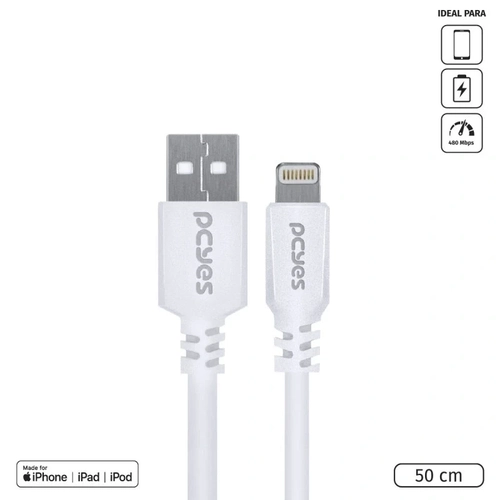 Cabo Usb-a 2.0 x Lightning Iphone Com Certificado MFI Pcyes 50cm Branco - Pualb-05