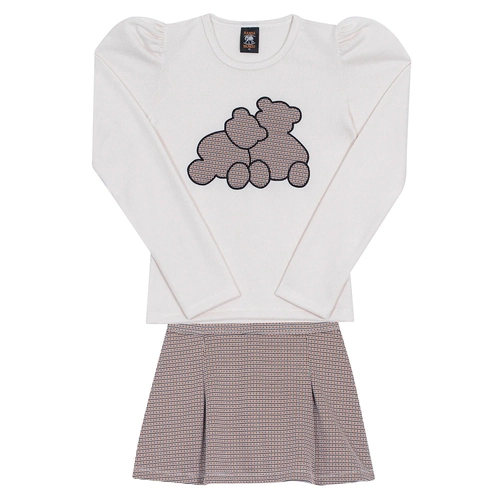 Conjunto Blusa Tricot e Shorts Saia Pied de Poule Off White Randa Mundu - Feminino