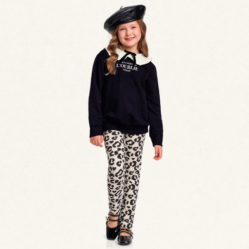 Conjunto Blusão Moletom Gola e Calça Legging Oncinha Fakini - Feminino