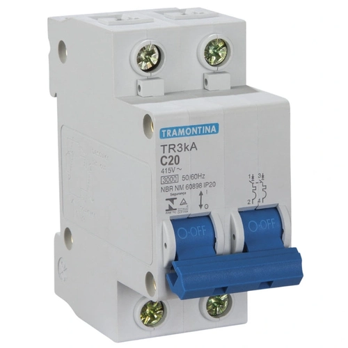 Minidisjuntor Tdj3-1c20 2p 20a 3ka Bifasico Curva C Tramontina