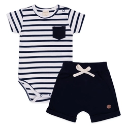 Conjunto Body Manga Curta e Shorts Barra Virada Masculino – Navy