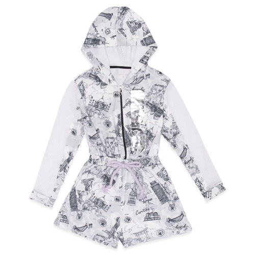 Macaquinho com Capuz e Zíper Estampado Menina Anjo - Feminino