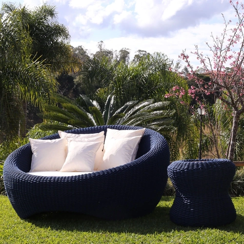 Chaise 180cm em Corda Náutica e Alumínio Com Mesinha Lateral Hibisco