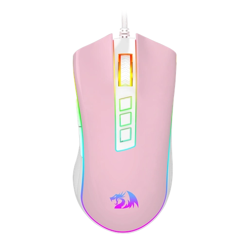Mouse Gamer Redragon, Cobra, RGB, 12400DPI, 9 Botões, Com fio Rosa com Branco - M711PW