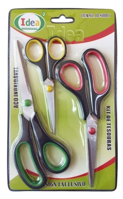 Tesoura Multiuso Kit c/3pçs cores sortidas Ref.8000T / 8203T
