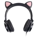 Fone de Ouvido Headset Kitty Ear - Orelha de Gato Preto Com Microfone Cabo 1.2m Plug P2 Estereo P3 - Ke100p
