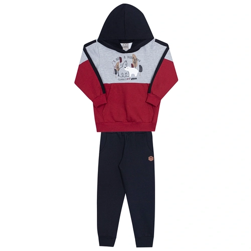 Conjunto Moletom Blusa com Capuz Vermelho e Mescla Randa Mundu - Masculino