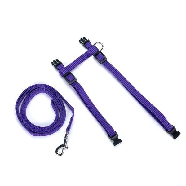 Kit Guia e Peitoral Ajustável para Gatos Roxo