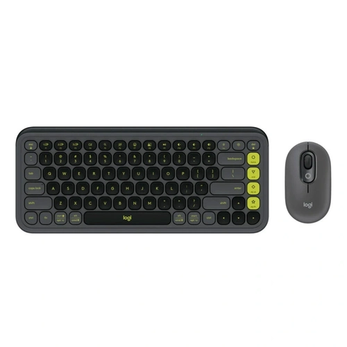 Kit Teclado e Mouse Logitech Pop Icon Cinza e Verde Sem Fio - 920-013056