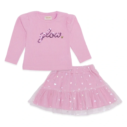 Conjunto Blusa em Malha Crepada e Saia de Tule Glow Pokotinha - Feminina