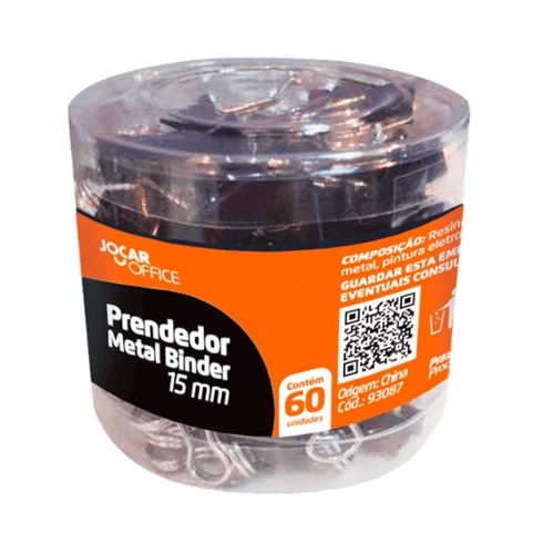 Prendedor Metal Binder Preto 15mm  c/60 uni Jocar