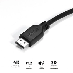 Cabo Mini Displayport Macho para Displayport Macho V.1.2 28awg Puro Cobre 2 Metros - Pmddpm-2