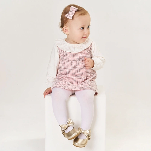 Vestido Manga Longa Tweed com Gola Rosa Tileesul - Feminino