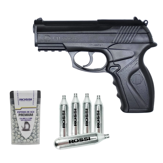 Kit Pistola Airsoft Wingun C11 CO2 4,5MM + 30un de alvos + 300 Unidades de Esferas Premium  (Rossi)