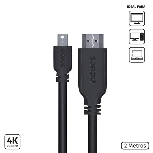 Cabo Mini Displayport x Hdmi 2.0 4K Pcyes 2 Metros cobre - Pmdph4k-2