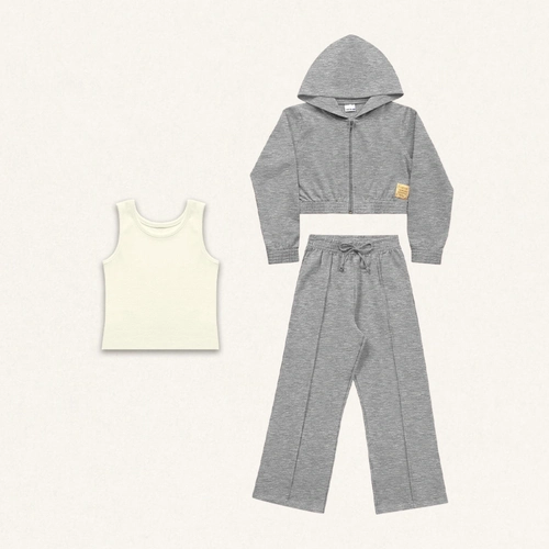 Conjunto 3 peças Jaqueta e Calça Moletom com Regata Canelada Fakini - Feminino