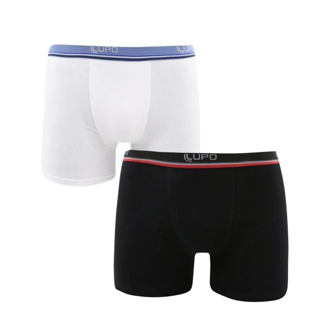 Cueca Lupo Boxer- Kit 2 Peças (Preto/Branco)