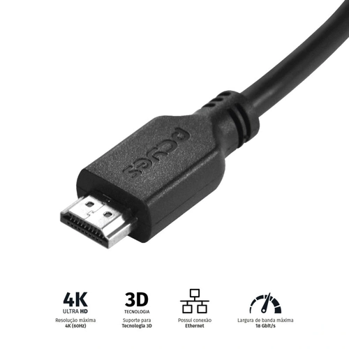 Cabo Hdmi 2.0 Pcyes 4k/60hz - 1 Metro - Phm20-1