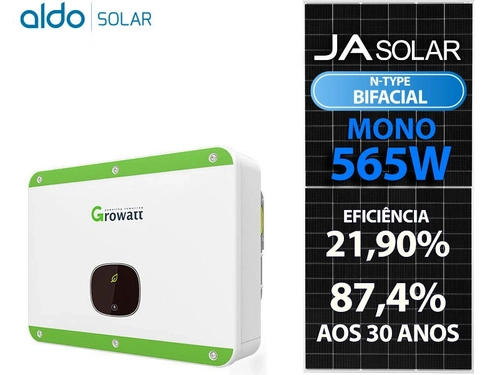 Gerador De Energia Solar Growatt Sem Estrutura Growatt Gf 32,77kwp Ja Deep Blue 565w Bifacial N-type Mid 25kw 2mppt Trif 380v