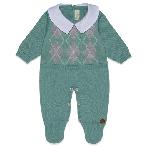 Macacão Manga Longa Tricot Jacquard com Gola Masculino – Verde