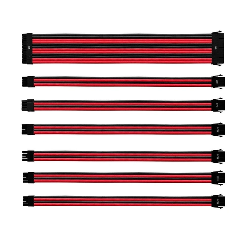 Kit Cabo Extensão Sleeved para Fonte Cooler Master Psu 30cm Capa de Pvc Vermelho e Preto    Cma-nest16rdbk1-gl