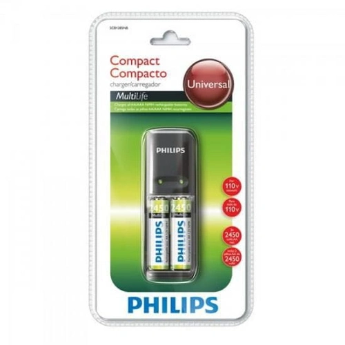 Carregador de Pilha com 2 Pilhas AA 2450mAh SCB1285NB/78 110V Preto PHILIPS
